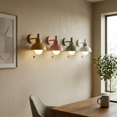 Macaron - Nordic Wood Dome Wall Sconce - Pastel Accent Light