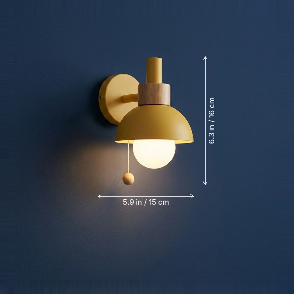 Macaron - Nordic Wood Dome Wall Sconce - Pastel Accent Light dimension drawing