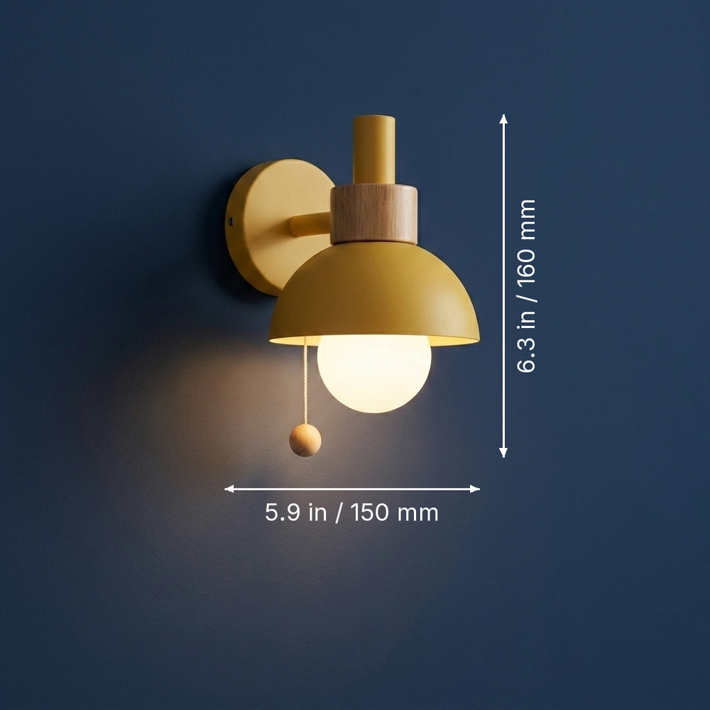 Macaron - Nordic Wood Dome Wall Sconce - Pastel Accent Light dimension drawing