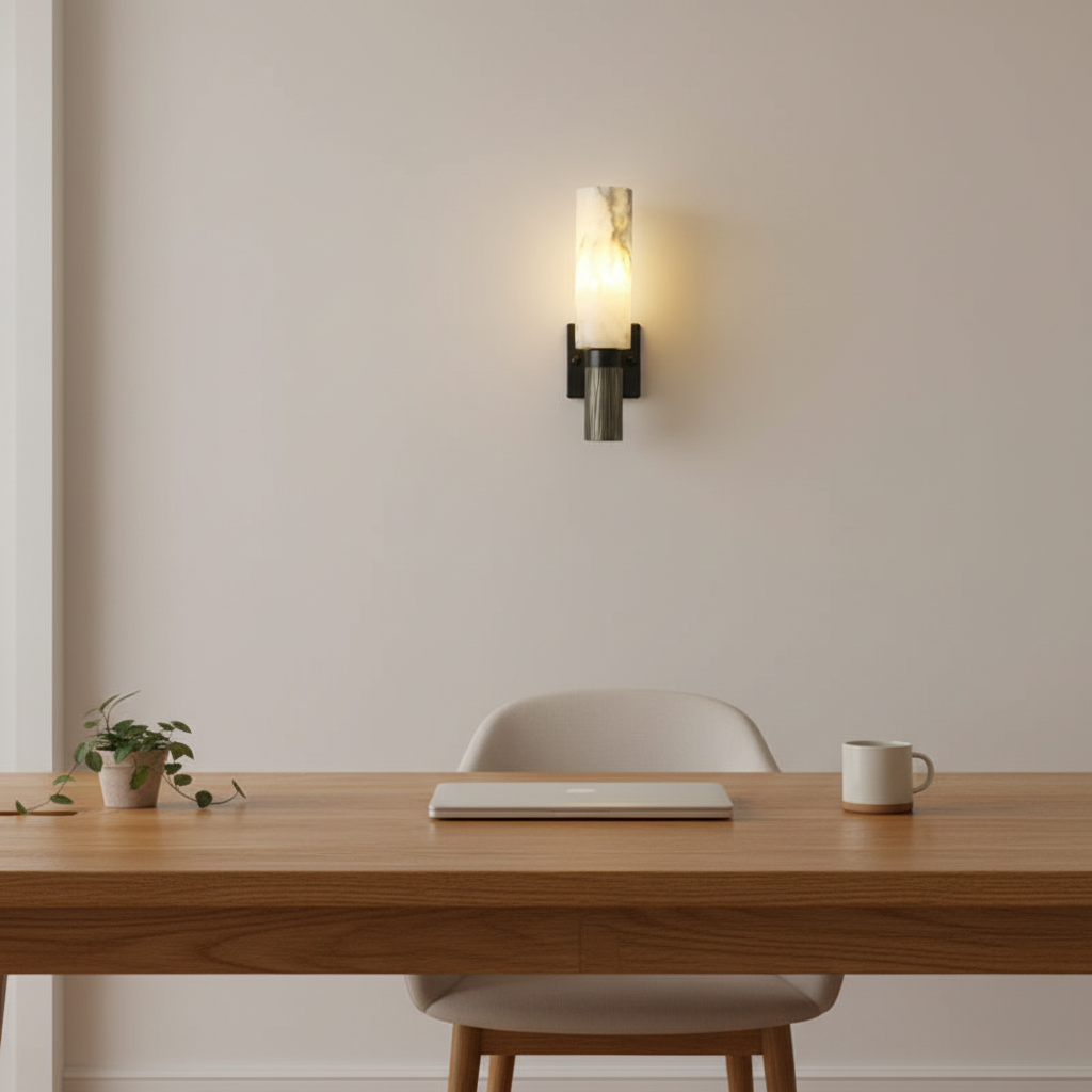 Marmo - Marble and Brass Wall Sconce in a workspace