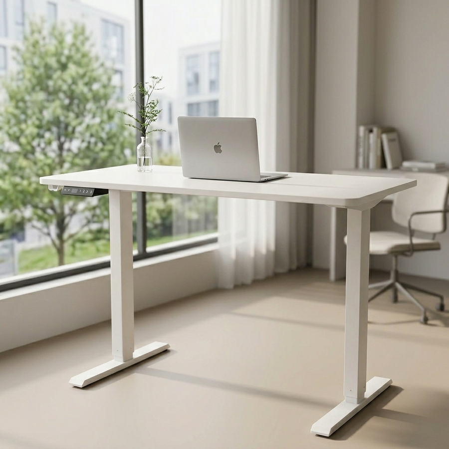 Electric Height Adjustable Standing Desk in a workspace
