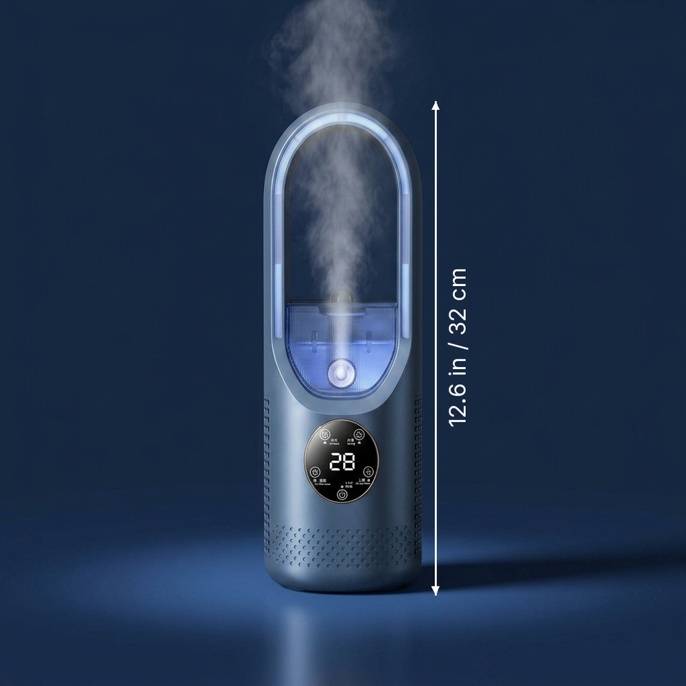 Mistral - Portable Air Cooler & Humidifier - Quiet Desk Cooling Fan dimension drawing