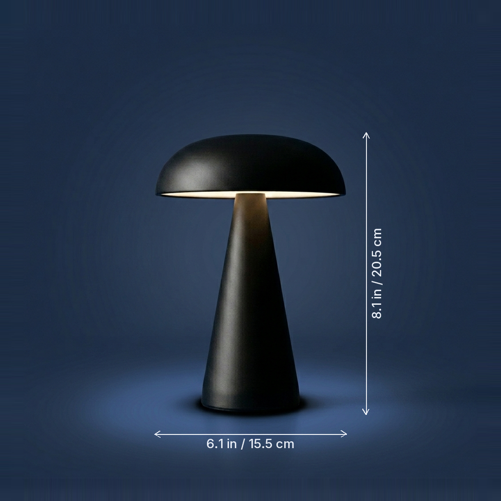 Morel - Cordless Mushroom Table Lamp - Touch-Dim Metal dimension drawing