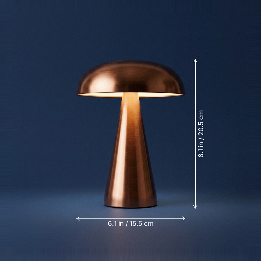 Morel - Cordless Mushroom Table Lamp - Touch-Dim Metal dimension drawing
