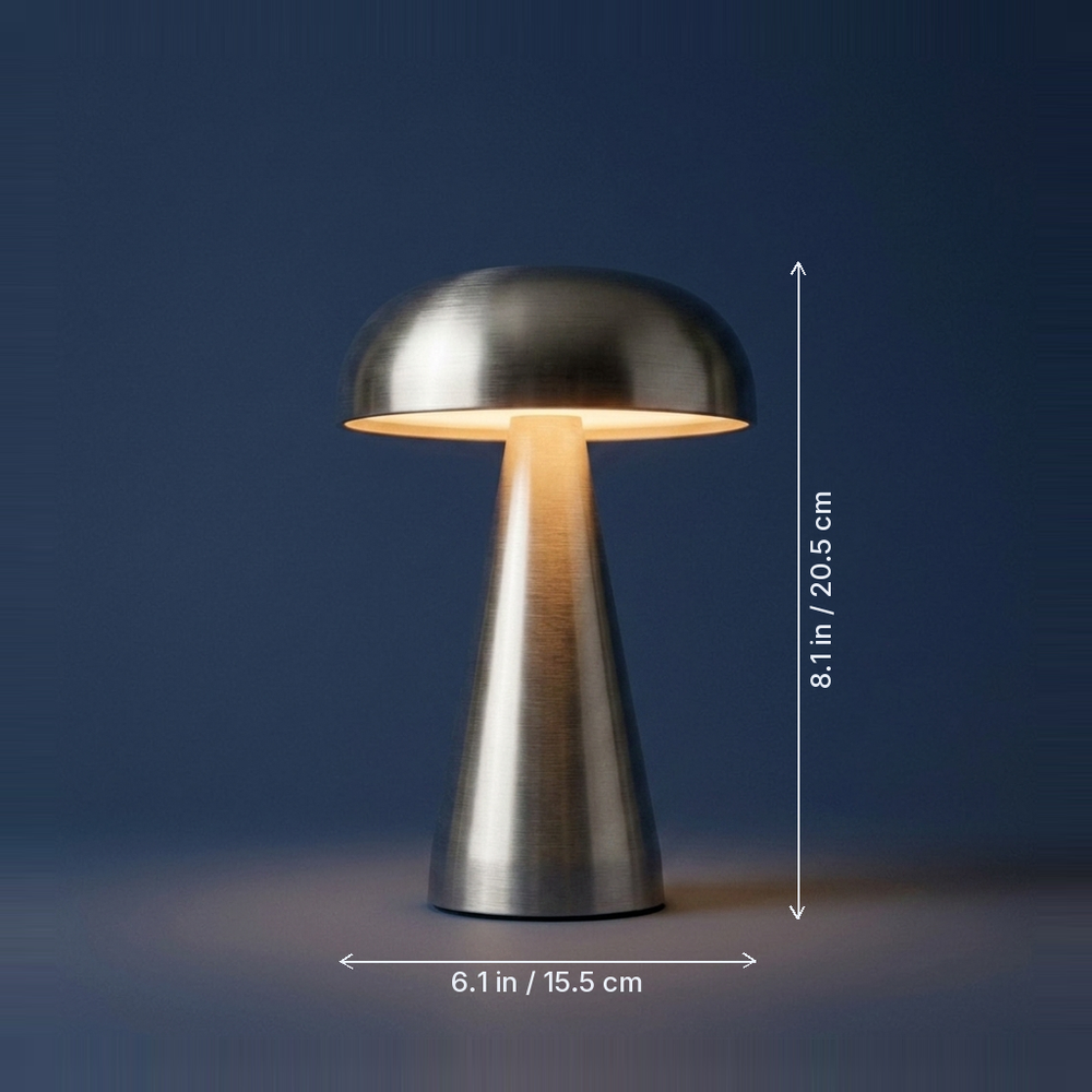 Morel - Cordless Mushroom Table Lamp - Touch-Dim Metal dimension drawing