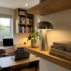 Morel - Cordless Mushroom Table Lamp - Touch-Dim Metal in silver