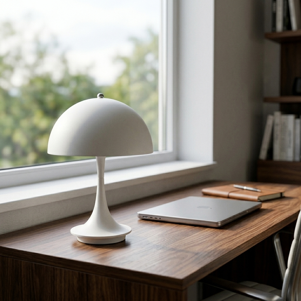 Scandinavian Touch-Dim Desk Lamp, white in a workspace