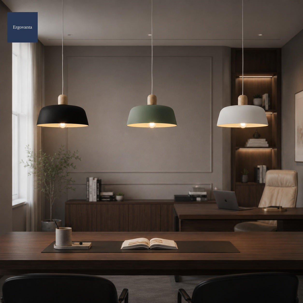 Nordic Wood Office Pendant Light - Minimalist Hanging Ceiling Fixture