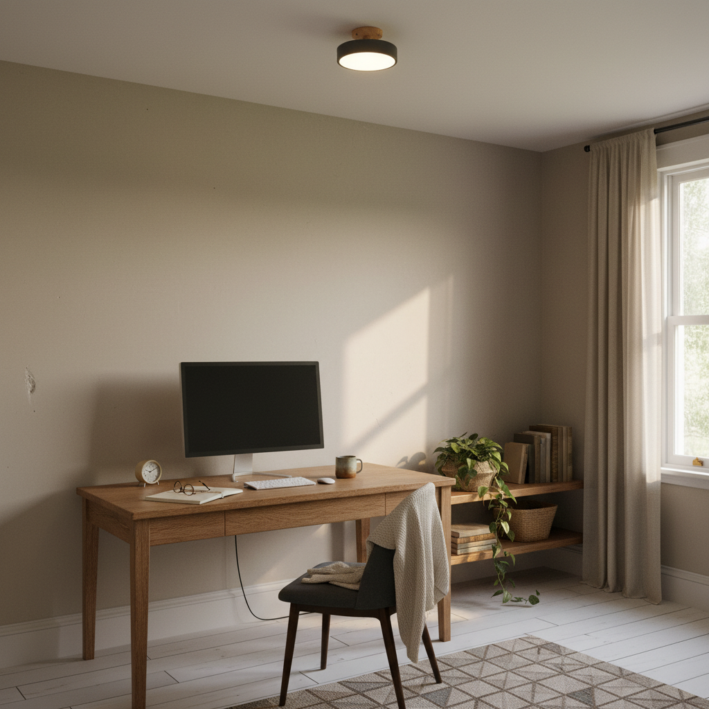 Minimalist Dome Ceiling Light, Gray, in a workspace