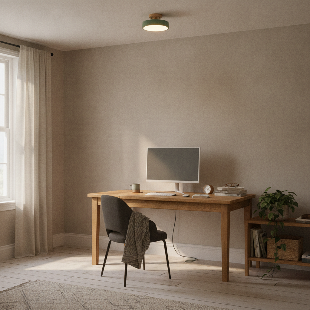 Minimalist Dome Ceiling Light, Green, in a workspace