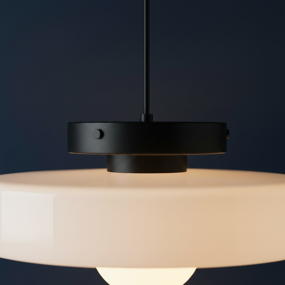 Pastille - Glass Disc Pendant Light, white base close up detail