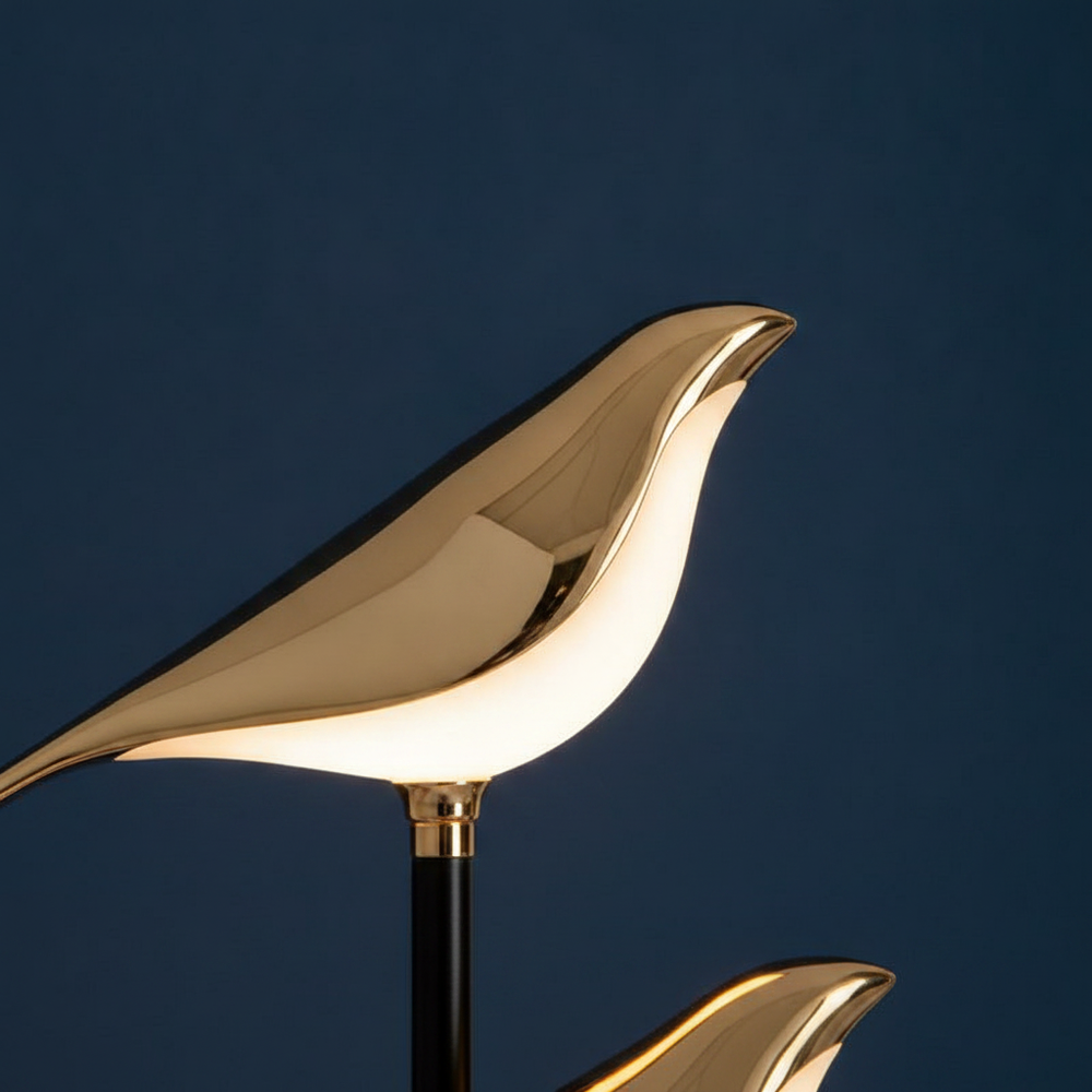 Pica - Scandinavian Bird Wall Lamp, double head close up detail