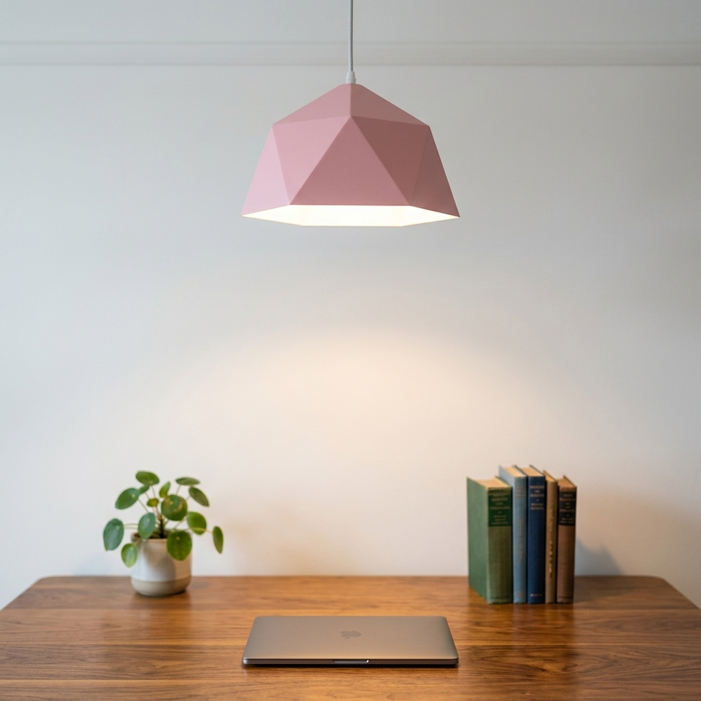 Polygon pink in a workspace, light on