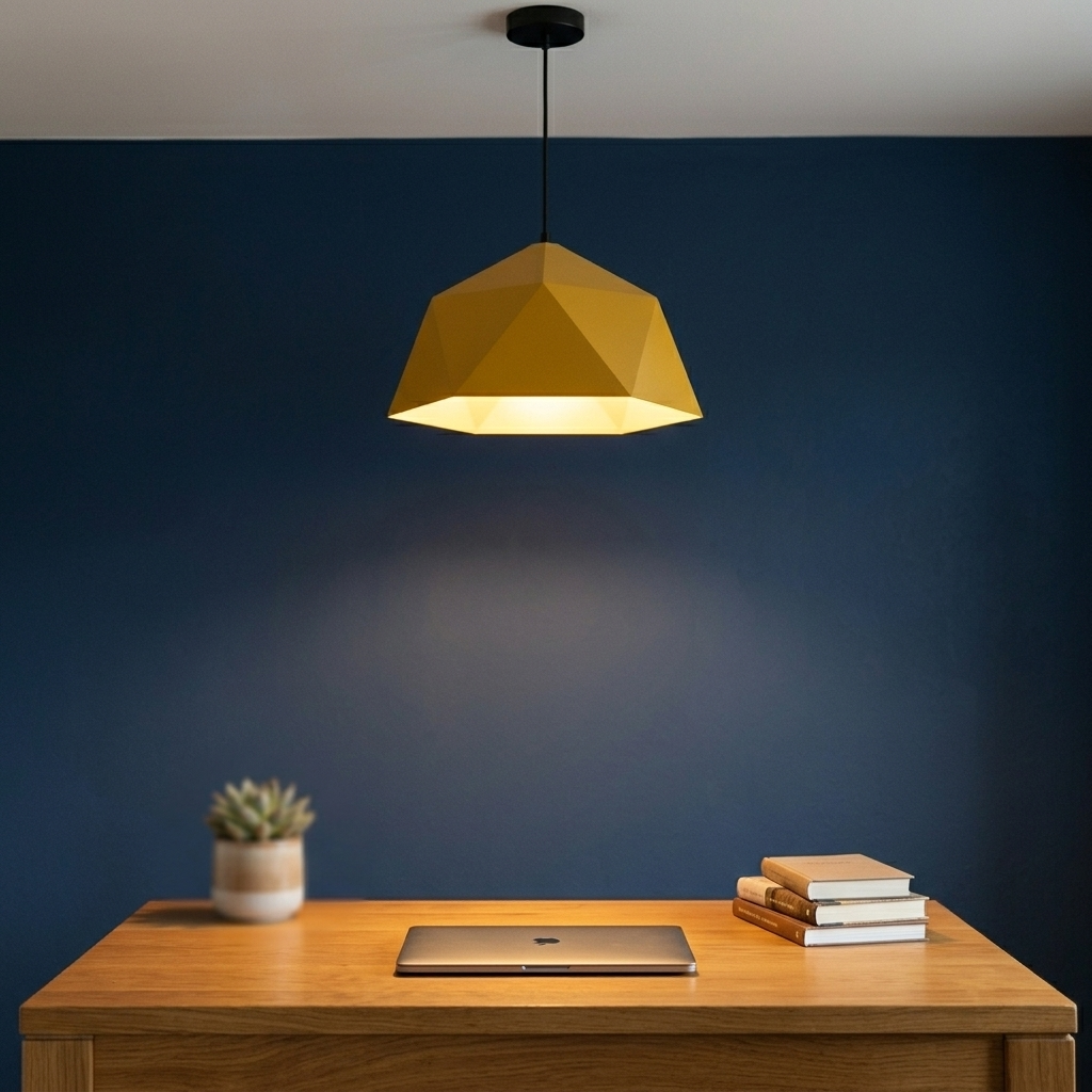 Polygon Yellow in a workspace, light on