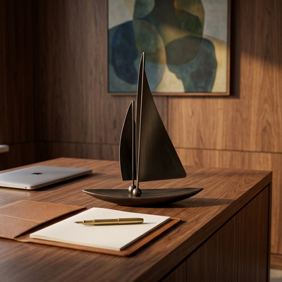 Regatta - Patinated Bronze Sailing Yacht Sculpture - Modernist Sculpture
