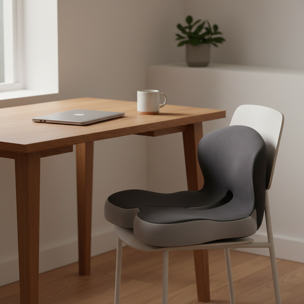 Memory Foam Seat Cushion with Back Support, dark gray in a workspace