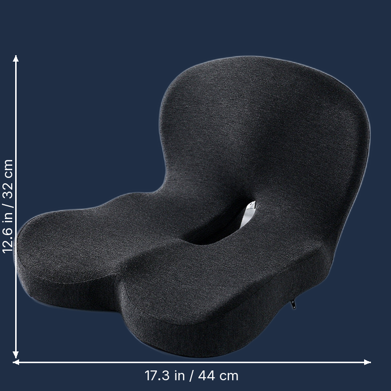 Saddle - Memory Foam Seat Cushion with Back Support - Ergonomic Office Cushion dimension drawing