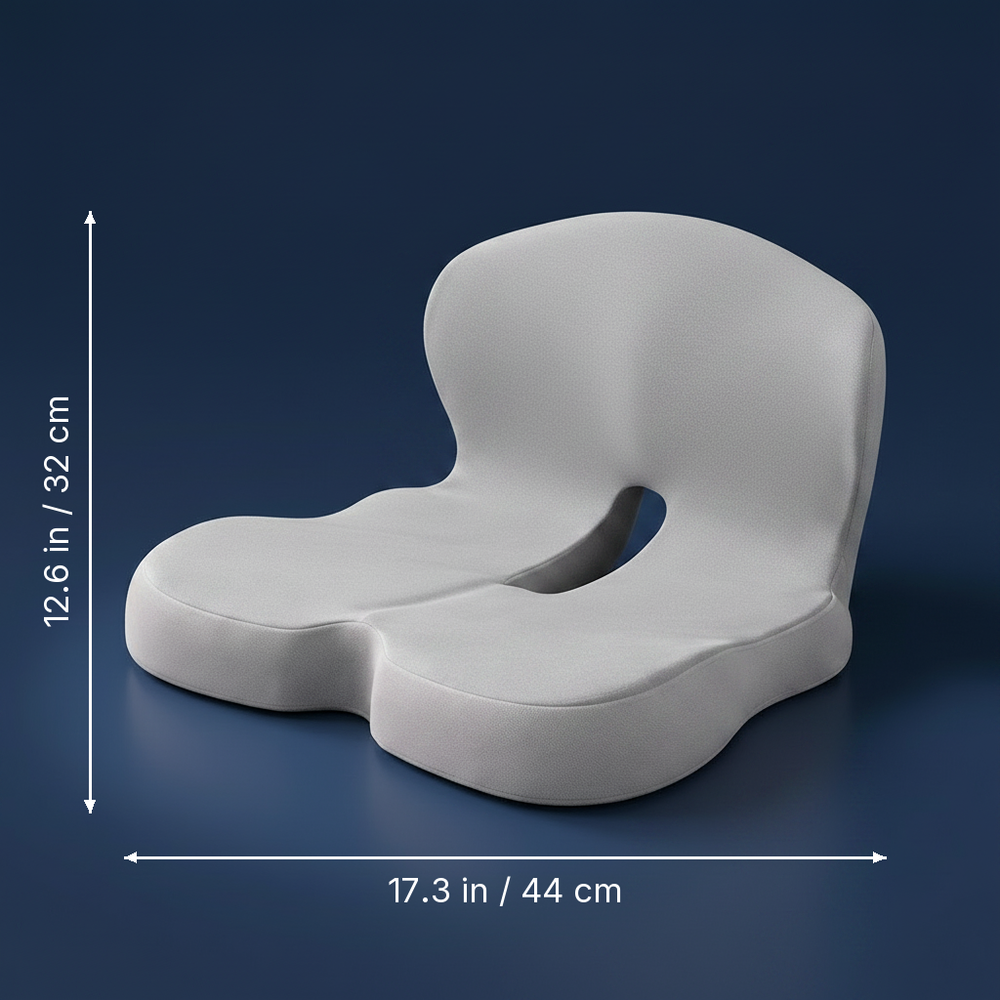 Saddle - Memory Foam Seat Cushion with Back Support - Ergonomic Office Cushion dimension drawing