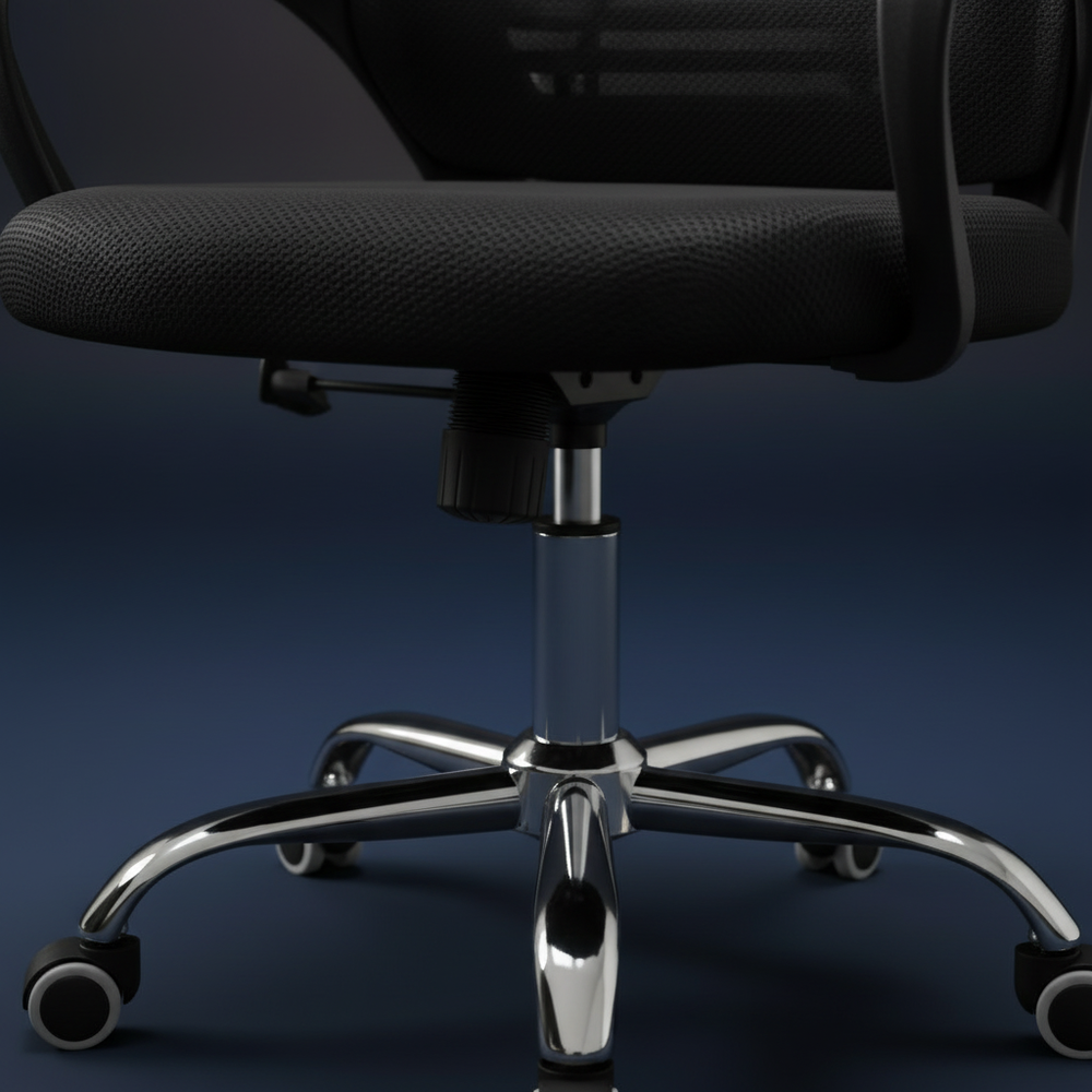Scala - Mesh Task Chair, black chrome close up detail