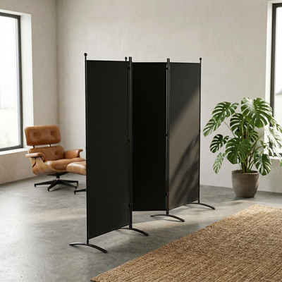 Screen - Foldable Iron Partition - Push-Pull Room Divider in black