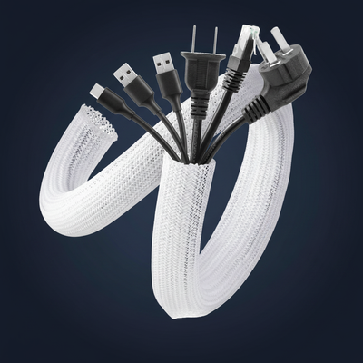 Sheath - Woven Cable Sleeve - Flexible Cord Wrap in white