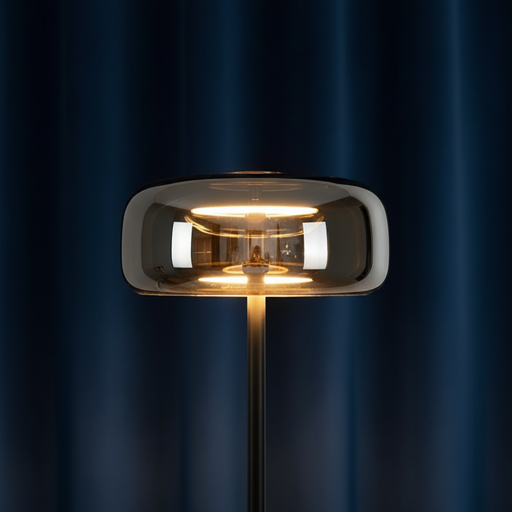 Stelo - Mirror Glass Floor Lamp, black close up detail
