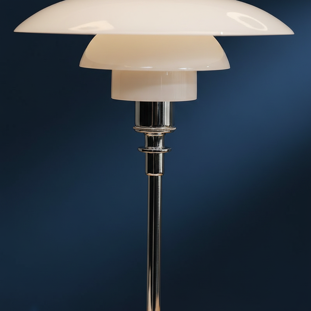 Strata - Danish Layered Table Lamp, chrome base close up detail