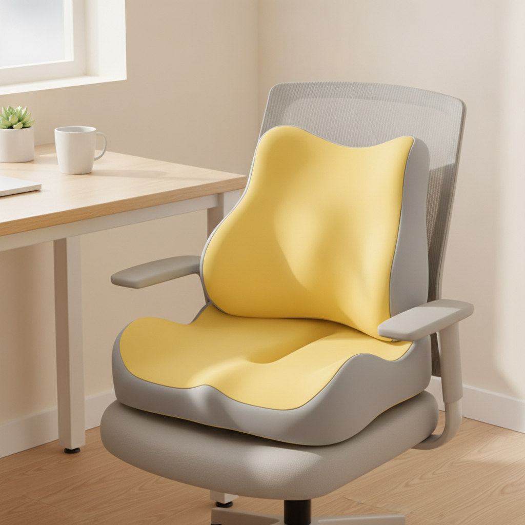 Tandem - Seat & Lumbar Cushion Set, leaf yellow in a workspace
