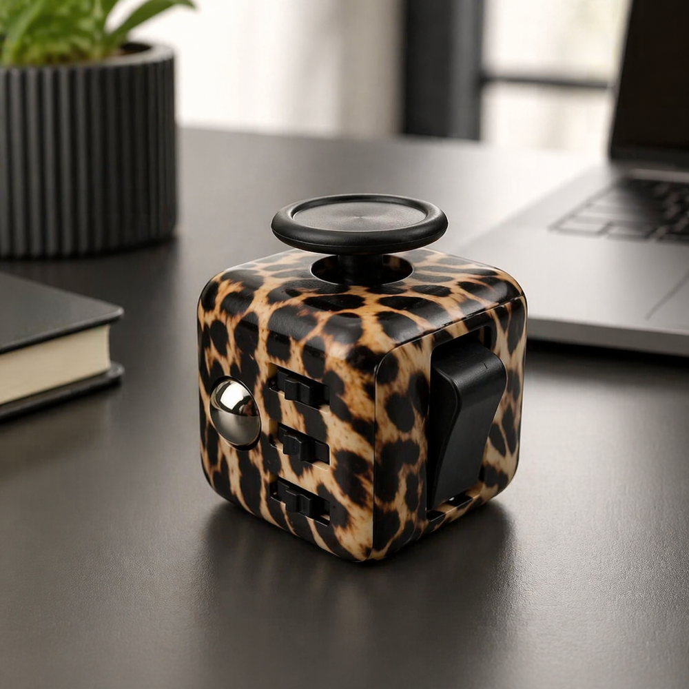 Tessera in Leopard Print, in a workspace