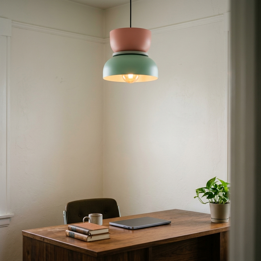 Totem in Pink and Green, in a workspace