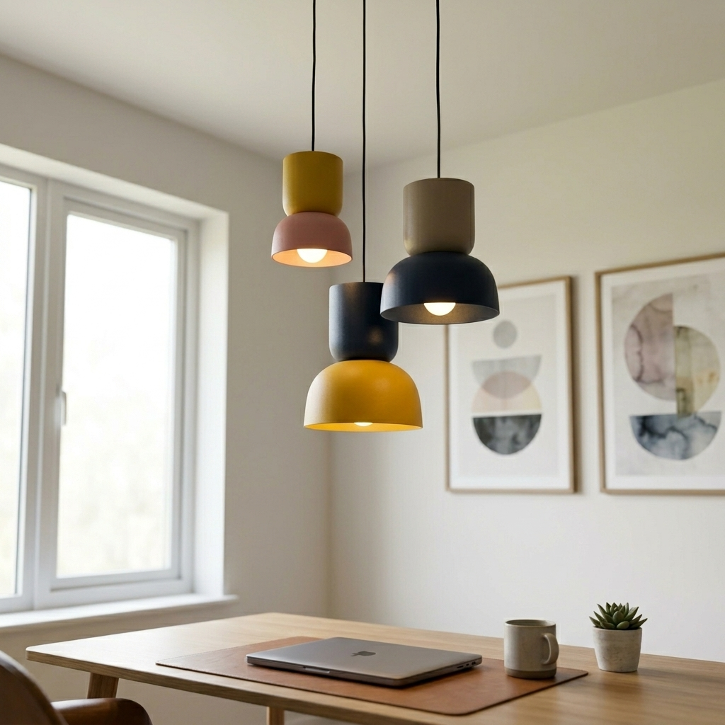 Stacked Two-Tone Pendant Light in a workspace