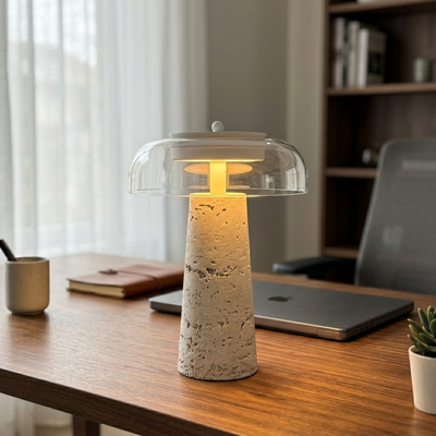 Travertine - Nordic Travertine Stone Desk Lamp - Sculptural LED with Three-Tone Dimming