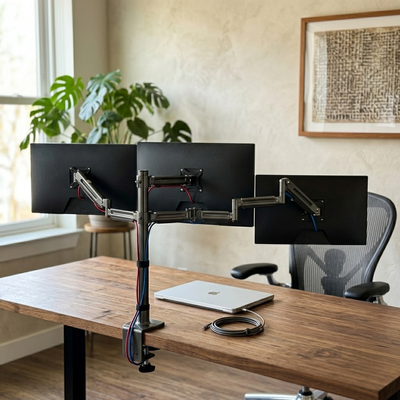 Trident - Triple Monitor Stand - Adjustable Rotary Desktop Mount