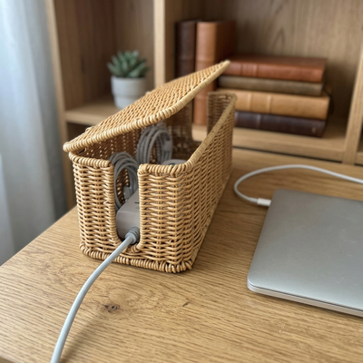 Weave - Woven Rattan-Look Cable Box with Lid