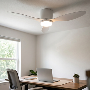 Zephyr - Low-Profile Flush-Mount Ceiling Fan with LED Light and Remote in white