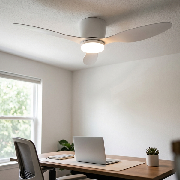 Zephyr white in a workspace, light on